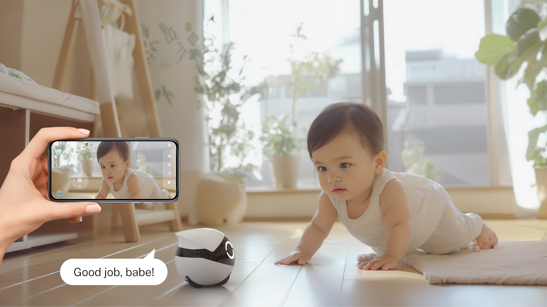 ROLA Mini monitoring a baby's movements from across the room.