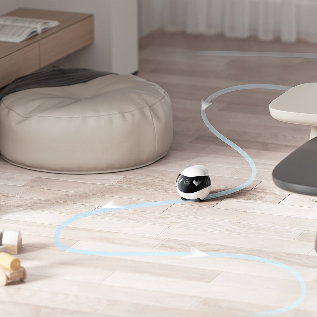EBO Air 2 smart robot moving wire-free throughout the home.